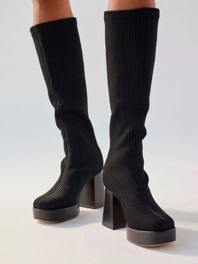 Sam Edelman Simone Ribbed Knee High Boots Black Size 9 NEW